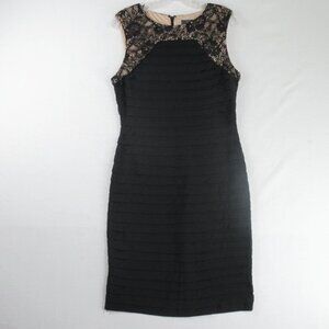 Adrianna Papell Bodycon Pleated Black Lace Cocktail Dress Size 10